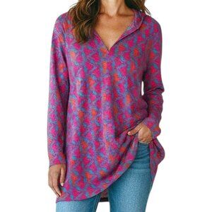 Lilly Pulitzer Noelle Mini Seahorse Lightweight Tunic Hoodie V-neck Good Cond -S